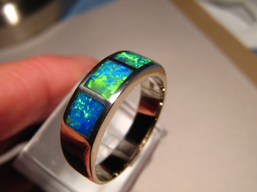 Men's Opal Ring -- 14k White Gold -- Size 11 1/4 - Australian Gem Opal - Picture 5 of 8