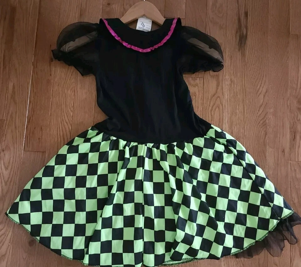 Vestido a Cuadros Sombrerero Loco Negro Verde Disfraces Wonderland para Niña Talla M (8-10) Foto 2 de 4