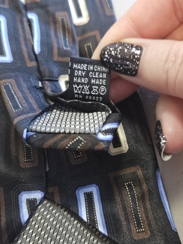 Alexander Julian Colours Men's Tie  Brown Yellow Geometric Rectangles 3.5 X 58  - Picture 5 of 7