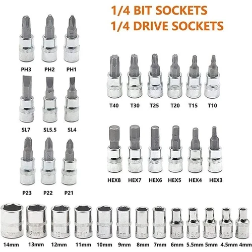 46件装套筒扳手套装1/4英寸传动棘轮公制套件车库汽车维修工具~ - 第 5 张/共 9 张