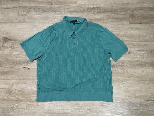 Banana Republic Mens Sz XL Green Soft Silk Linen Ribbed Short Sleeve Polo Shirt