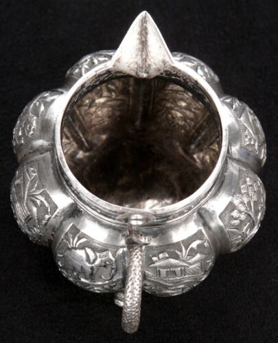 Antique Anglo Indian Chased Repoussé Sterling Silver Creamer India Teatime Old - Picture 12 of 20