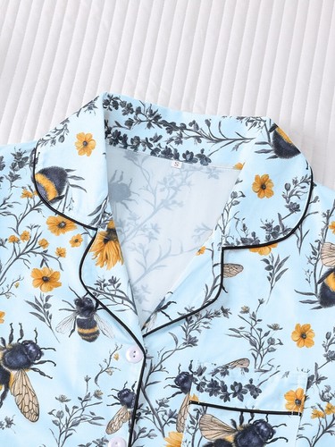Summer Women Silk Pajamas Set Short Sleeve Cartoon Print Sleepwear Top+Shorts - Picture 27 of 143