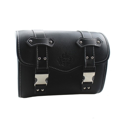 Black Motorcycle Fork Bag Storage Tool Pouch PU Leather Saddlebag Old School ATV - Picture 7 of 10