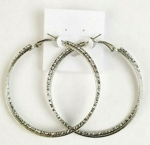 Sparkle-Hoop-Earrings-Silver-Tone-Twisted-Shimmering-Fashion-Jewelry-2-1-4-034-NEW