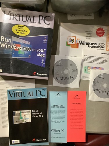 Connectix Virtual PC 4 Retail Includes Windows 2000 Run On MAC OS Software CD G4 - Picture 1 of 5