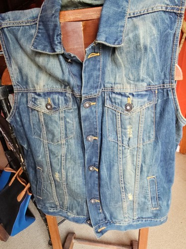 Evolution by Design / Distressed Denim  Sleeveless Biker/Metal Buttons Sz. XL - Bild 1 von 6