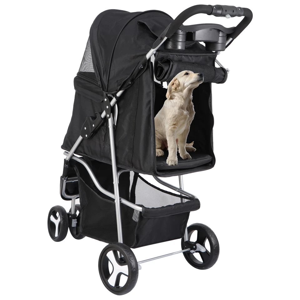 Dog Stroller 3 Wheels Pet Stroller Foldable Dog Cat Carrier Strolling w/Cup Hold - Image 4 of 4