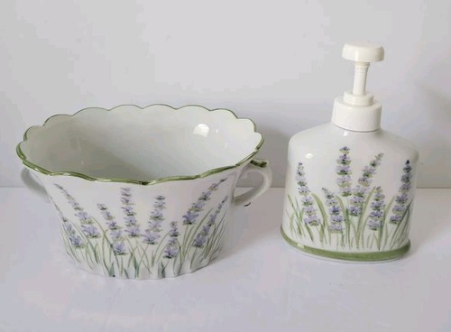 Vintage Lavendel Blumen Cachepot Übertopf Vase & Spender Set Andrea von Sadek - Bild 5 von 16