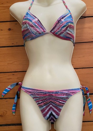Victoria's Secret Y2K Pin Up Stars Bikini Swimsuit Sequin Rainbow Small EUC RARE - Picture 4 of 24