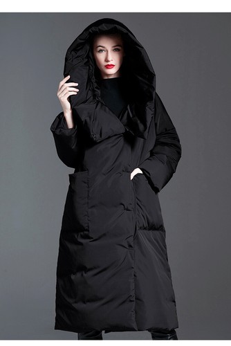 Western Hooded Women Thick Duck Down Puffer Jacket Over Knee Long Coat Loose Fit - Picture 16 of 22