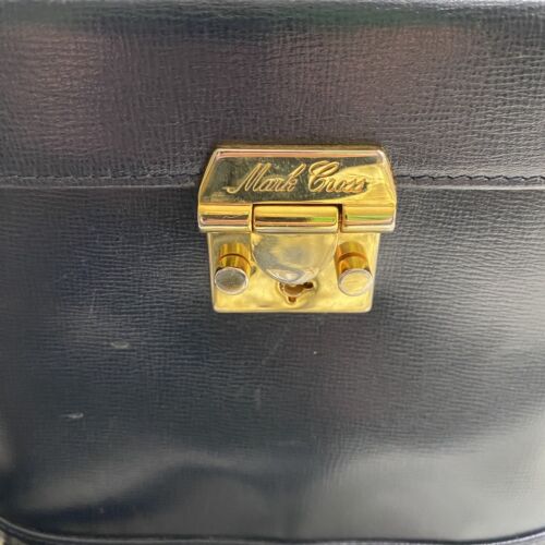 Mark Cross Vintage 1980s Benchley Bag Purse Handbag Navy Blue Leather NO KEY - Picture 3 of 11