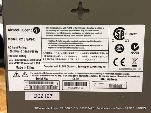 NEUF interrupteur d'accès de service Alcatel Lucent 7210-SAS-D 3HE06537AA01 LIVRAISON GRATUITE - Photo 6/8