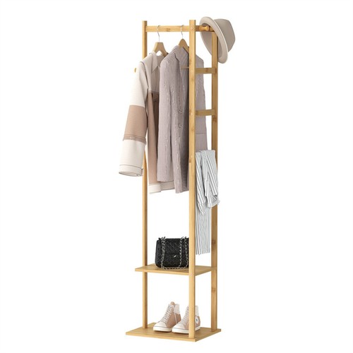 Bamboo Garment Rack Coat Shoe Clothes Stand Thicken Wooden Shelves Open Wardrobe - Picture 7 of 12