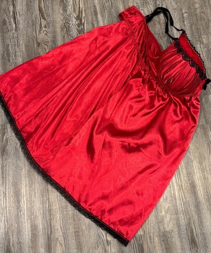 Ambrielle Red Satin Black Laced Velvet Straps Underwired Babydoll Nightdress XL - Picture 12 of 19