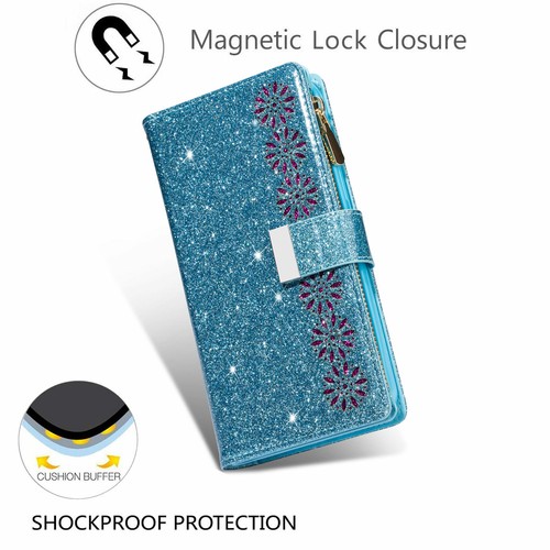 Fashion Glitter Magnetic Leather Card Slot Wallet Case Fr iPhone 13 12 11 ProMax - Picture 11 of 30