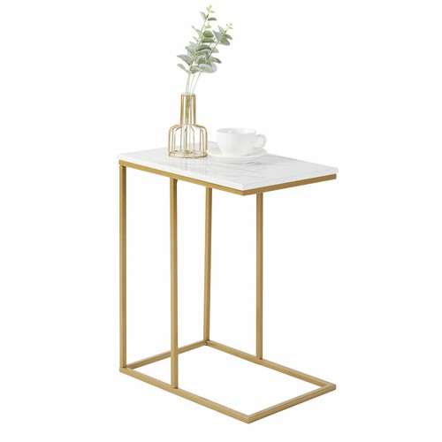 Rectangle Round Marble Coffee Table Anti-stain Nesting Accent Table Metal Frame - Picture 40 of 62