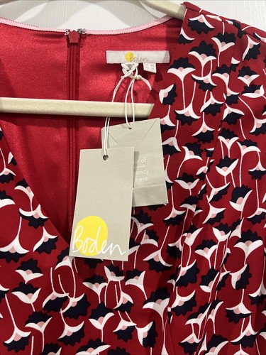 Boden Size 4L Viscose Lined Red Flowered Dress, Chest 34” Waist 29”, L 42”London - Picture 2 of 15