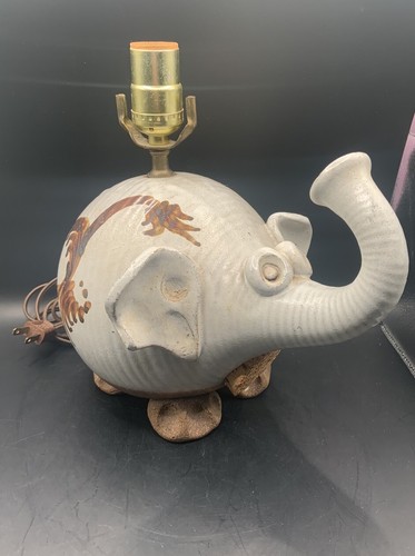 Vintage Steinzeug Tonala Stil Keramik Elefant Kork Mund Volkskunst Lampe - Bild 2 von 16
