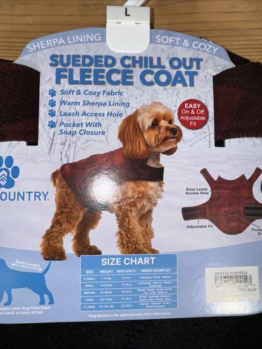 Dog Coat Free Country Sueded Chill Out Fleece Sz L 50-75lb Burgundy New W/ Tags - Picture 3 of 7