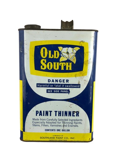 Vintage Old South Blue Yellow 1 Gallon Empty Paint Thinner Can Gainesville TX