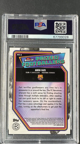 2021-22 Topps Finest UCL ANSU FATI PRZD FB FSN YELLOW,RED RF PSA 9 POP 1 - Picture 2 of 2