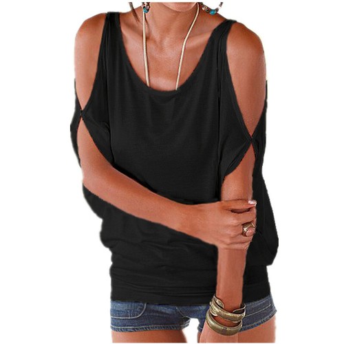 Mujer Hombro Frío Manga Ala de Murciélago Top Camisa Damas Verano Calce Suelto Camiseta - Imagen 25 de 32