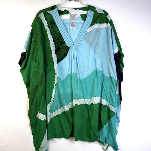 Chico’s Kaftan Tunika Top Damen S-M grün Art To Wear lockere Passform leicht