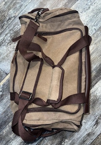 Traditional Waxed Canvas Duffle Bag Travel Old School Styled New Brown Tan - Picture 10 of 19
