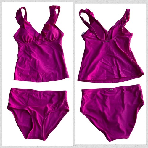 DKNY RUFFLE 2pc Tankini Swimsuit Fia Hot Pink Size Small Full Coverage UPF SPF - Picture 12 of 12