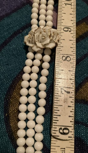 Fancy 3-Strand 2-Flowers Simulated VTG Pearl Adorned Necklace Dressy Unbranded - Picture 13 of 15