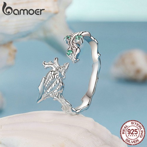 Bamoer Real 925 Silver Exquisite Seashell Open Ring Fashion Women Gifts Jewelry - Picture 8 of 16