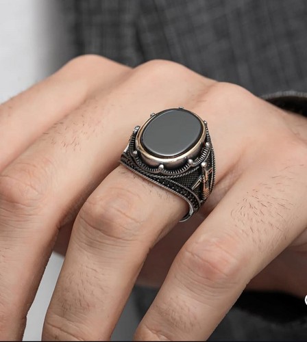 Anillo Hombre Plata de Ley 925 con Ojo de Tigre Sello Anillo Elegante - Imagen 2 de 6