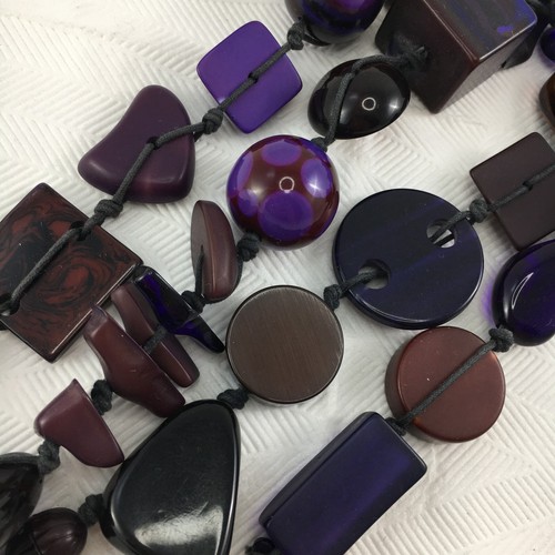 SOBRAL Vintage Purple Asymmetrical Pebble Bead Resin Long Necklace Jackie Brazil - Picture 8 of 24