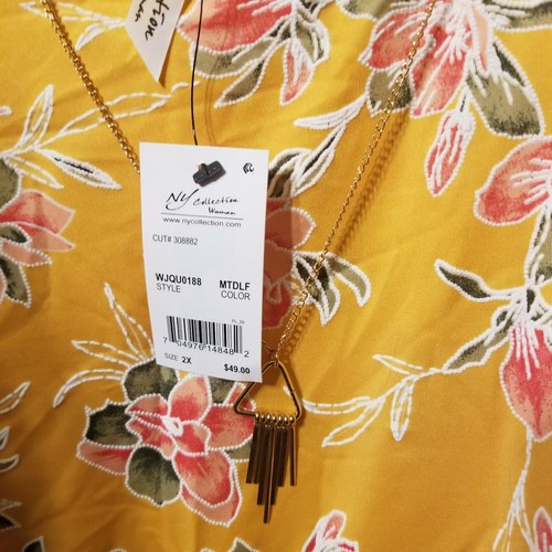 NY COLLECTION PLUS SIZE Yellow Printed Floral Top and Necklace NWT 2X #994 - Picture 4 of 4