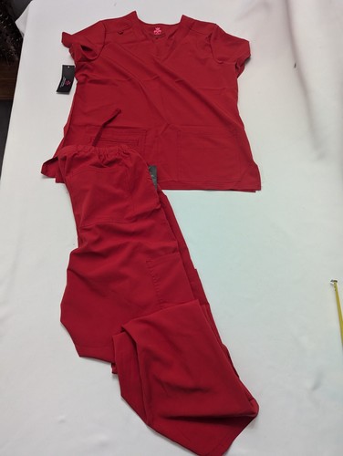 Natural Uniforms Women's M Cool Stretch V-Neck Top and Cargo Pant Red - Picture 2 of 9