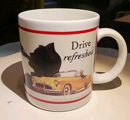 Coca-Cola Coke Brand Coffee Mug Drive Refreshed 1992 1950 Billboard Sign Vintage - Picture 1 of 6