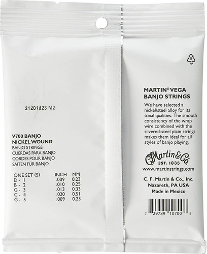 5-String Banjo Strings, 2 X Martin V700 Vega Banjo. Light, 9-10-13-20-9 - Picture 3 of 5