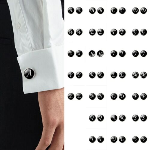 Mens Black Cufflink Initial Letter Alphabet Cuff Link Wedding Business Formal UK - Picture 3 of 33