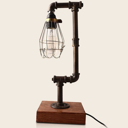 Industrial Rustic Metal Pipe Desk Table Lamp Bedroom Single Desk Light US PLUG - Bild 1 von 7