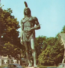 Statue of Massasoit Protector Plymouth MA 1950s/60s Vintage Chrome Postcard UNP
