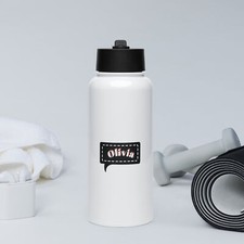 Stainless steel water bottle with straw lid with name 