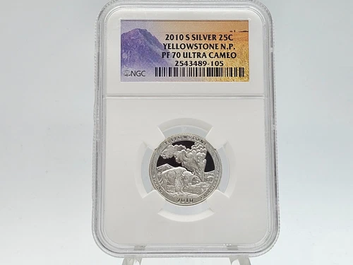 2010-S SILVER NGC PF70 ULTRA CAMEO "Yellowstone N.P." Washington Quarter 89-105