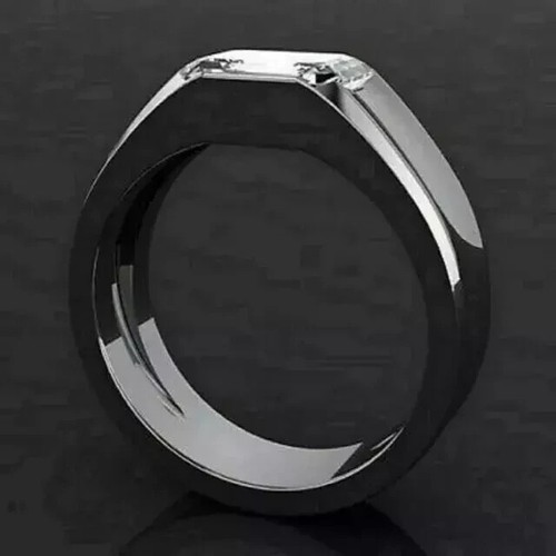 Herrenring 3 kt Smaragdschliff Lab Created Diamant Verlobung 14 K Weißgold vergoldet - Bild 3 von 6