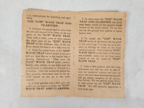 Folleto/anuncio vintage Cop Wave Trap ~ laboratorios de radio de Nueva Jersey - Imagen 3 de 3