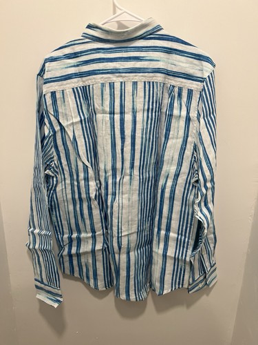 Tommy Bahama Mens Blue White Striped 100% Linen Breezer Shirt Med Long Sleeve - Picture 4 of 6