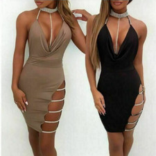 Women's Sleeveless Bandage Bodycon Evening Party Cocktail Club Short Mini Dress