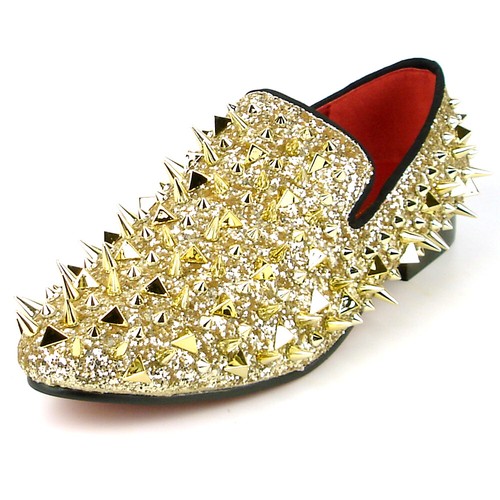 FI-7239 Gold Glitter Gold Spikes Slip on Loafer Fiesso by Aurelio Garcia - Picture 3 of 8