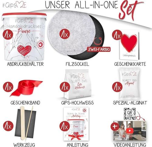 GipsME 3D Handabdruck Set für Paare mit Holzsockel Gipsabdruckset Hände Geschenk - Bild 2 von 4