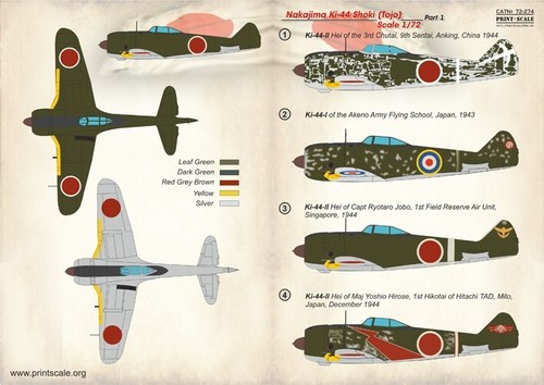 Print Scale 72-274 Waterslide Decal for airplane 1:72 Nakajima Ki-44 Tojo Part 1 - Bild 5 von 24